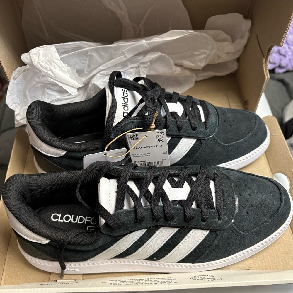 Adidas Women’s Black and White Striped Sneakers - Picture 3 of 5